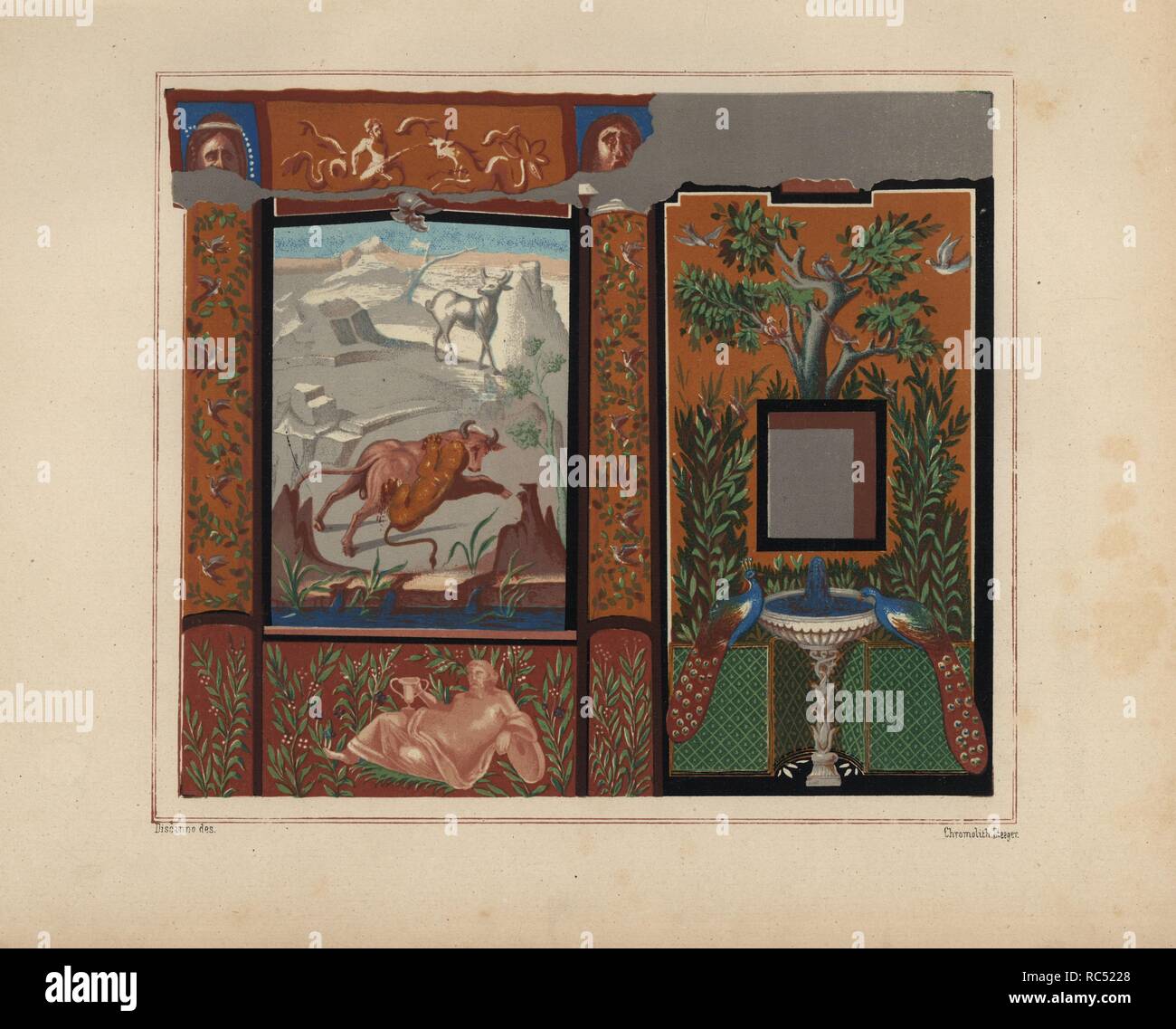 Wandbild In Einer Viridarium Garten Eines Tigers Anzugreifen Ein