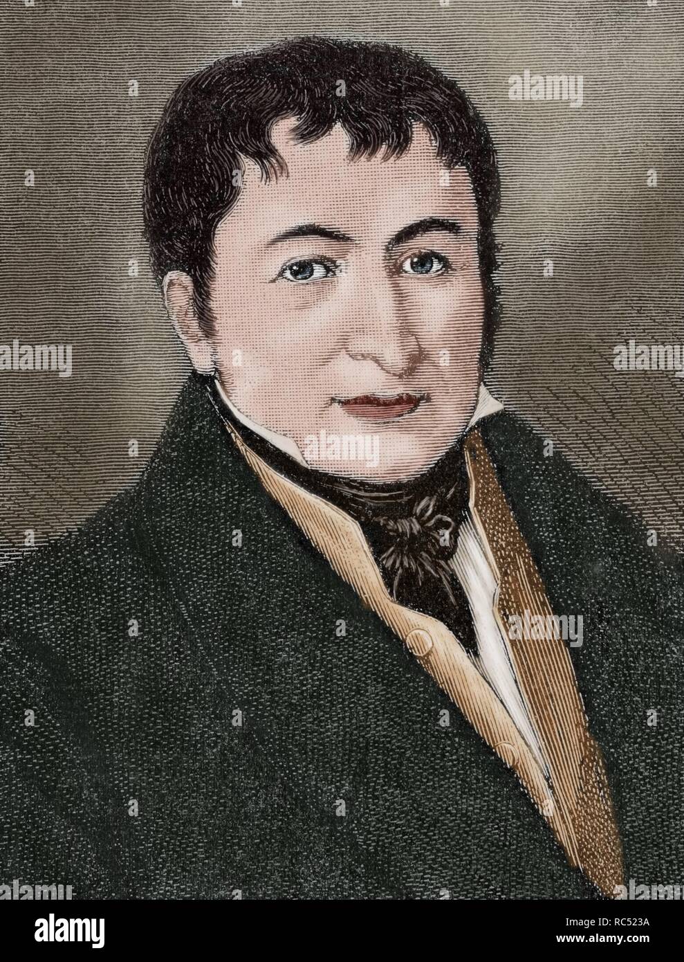 Friedrich Koenig (1774-1833). Deutscher Erfinder. Die Gravur in Abbildung, 1883. Farbige. Stockfoto