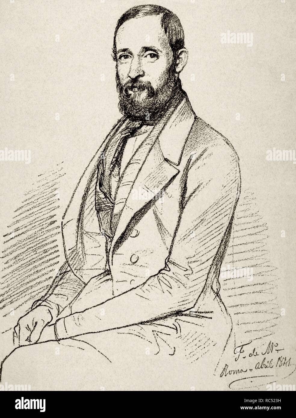 Claudio Lorenzale (1816-1889). Spanischer Maler. Nazarene Bewegung von Barcelona. Mittelalterlichen romantischen Bewegung. Gravur. Stockfoto