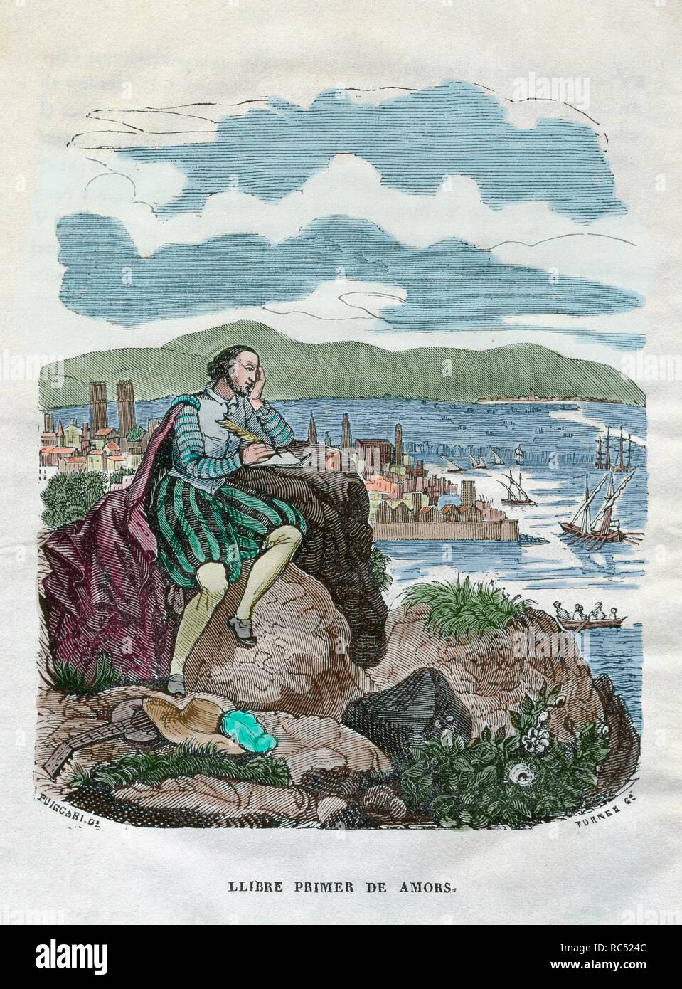 Pere Serafi (1510-1567). Katalanischer Maler und Dichter. Poetische Werke. Barcelona, herausgegeben von Graveur Joseph Torner, 1840. Gravur. Farbige. Stockfoto