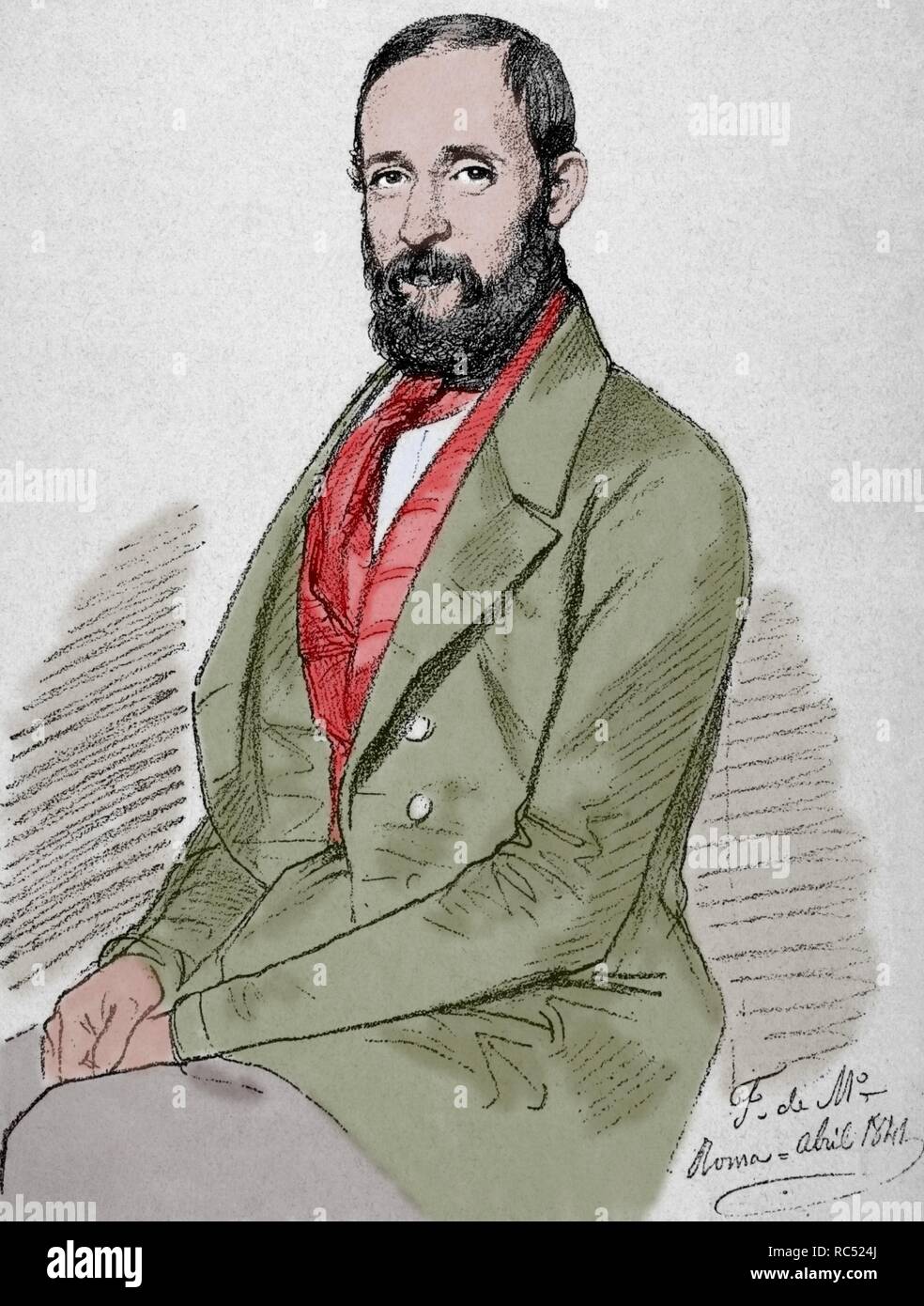 Claudio Lorenzale (1816-1889). Spanischer Maler. Nazarener von Barcelona. Mittelalterliche Romantik. Gravur. Farbige. Stockfoto