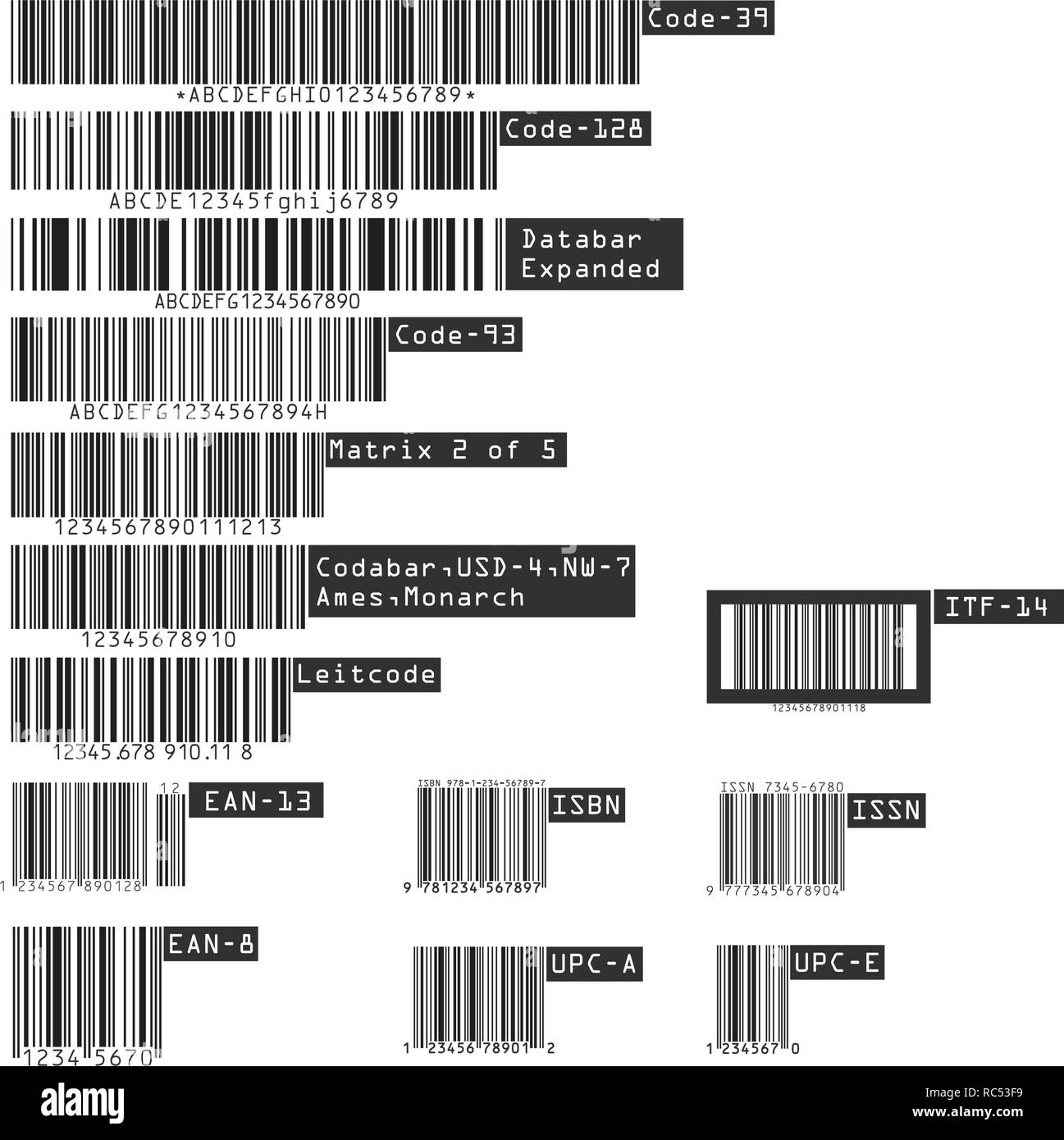 Business Barcodes und QR-Codes auf transparentem Hintergrund isoliert. Vektor Stock Vektor
