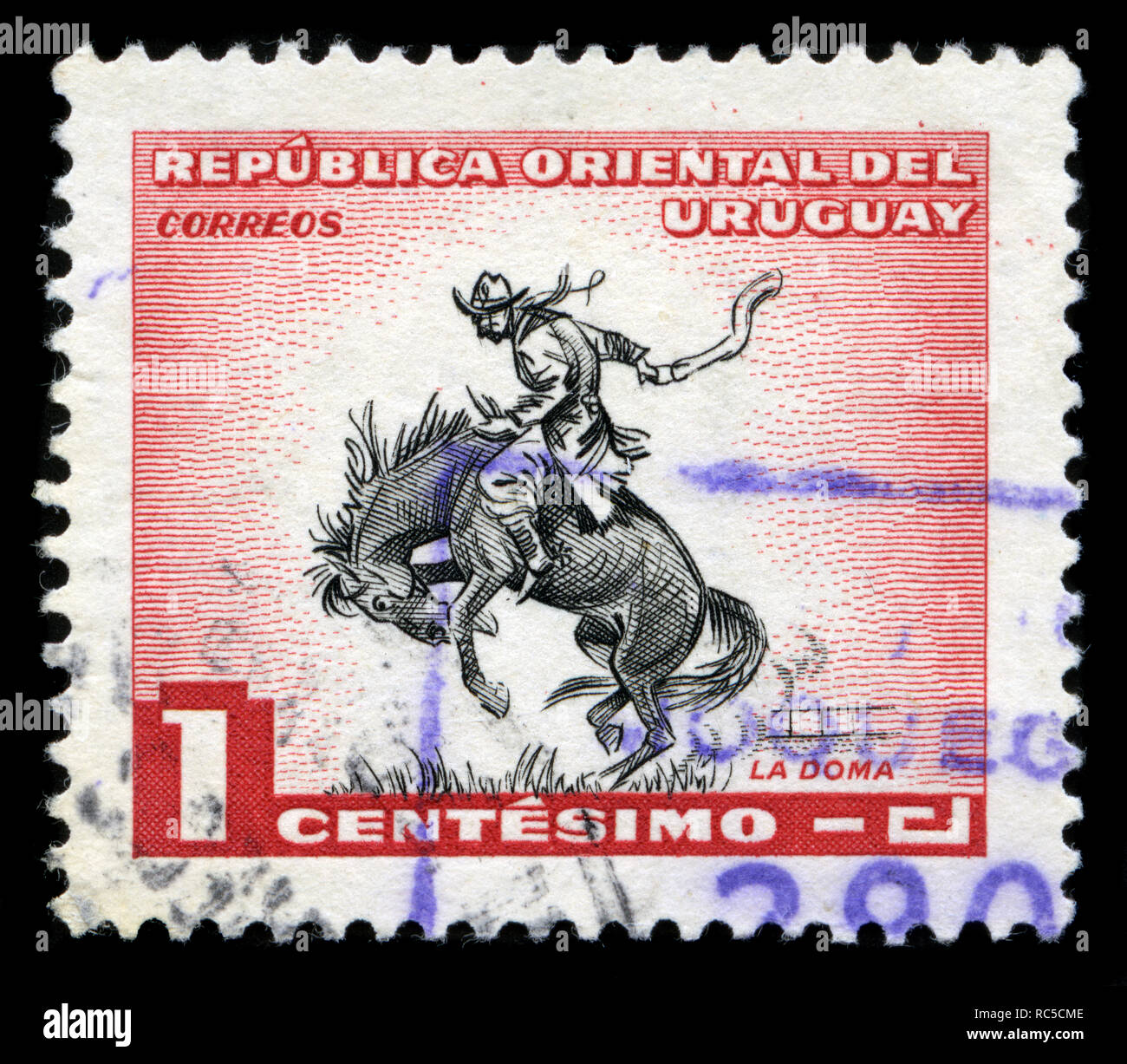 Briefmarke aus Uruguay in der dauerserien - Land Motive Serie 1954 ausgestellt Stockfoto