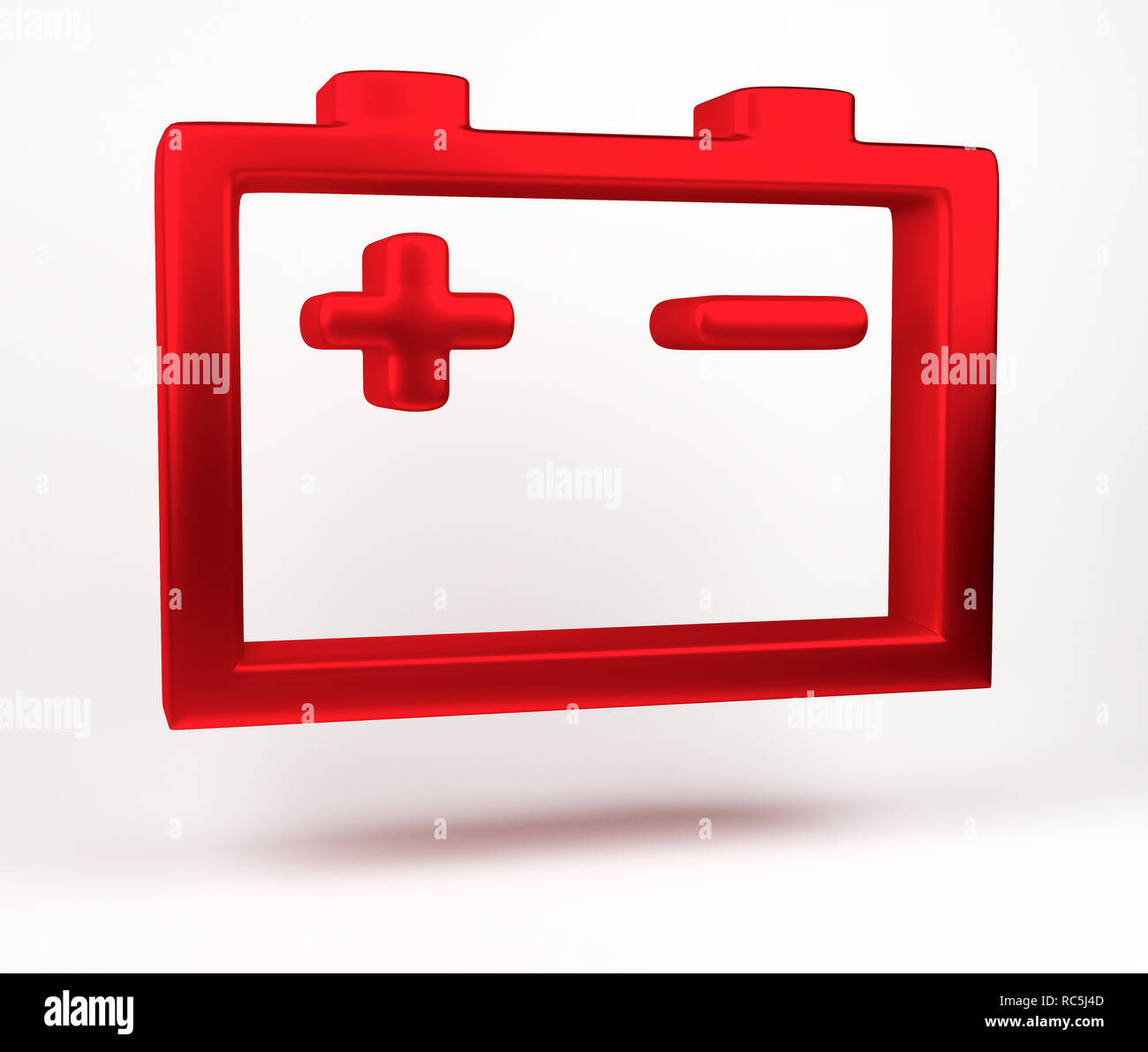 3D-Rendering. Auto Batterie Alarm Symbol auf weißem Hintergrund Stockfoto