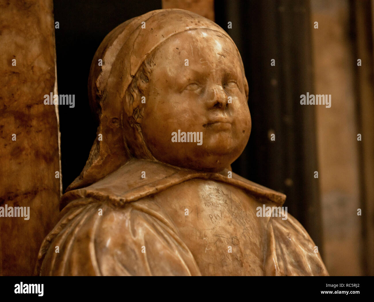Skulptur des Menschen, Bath Abbey, Somerset Stockfoto