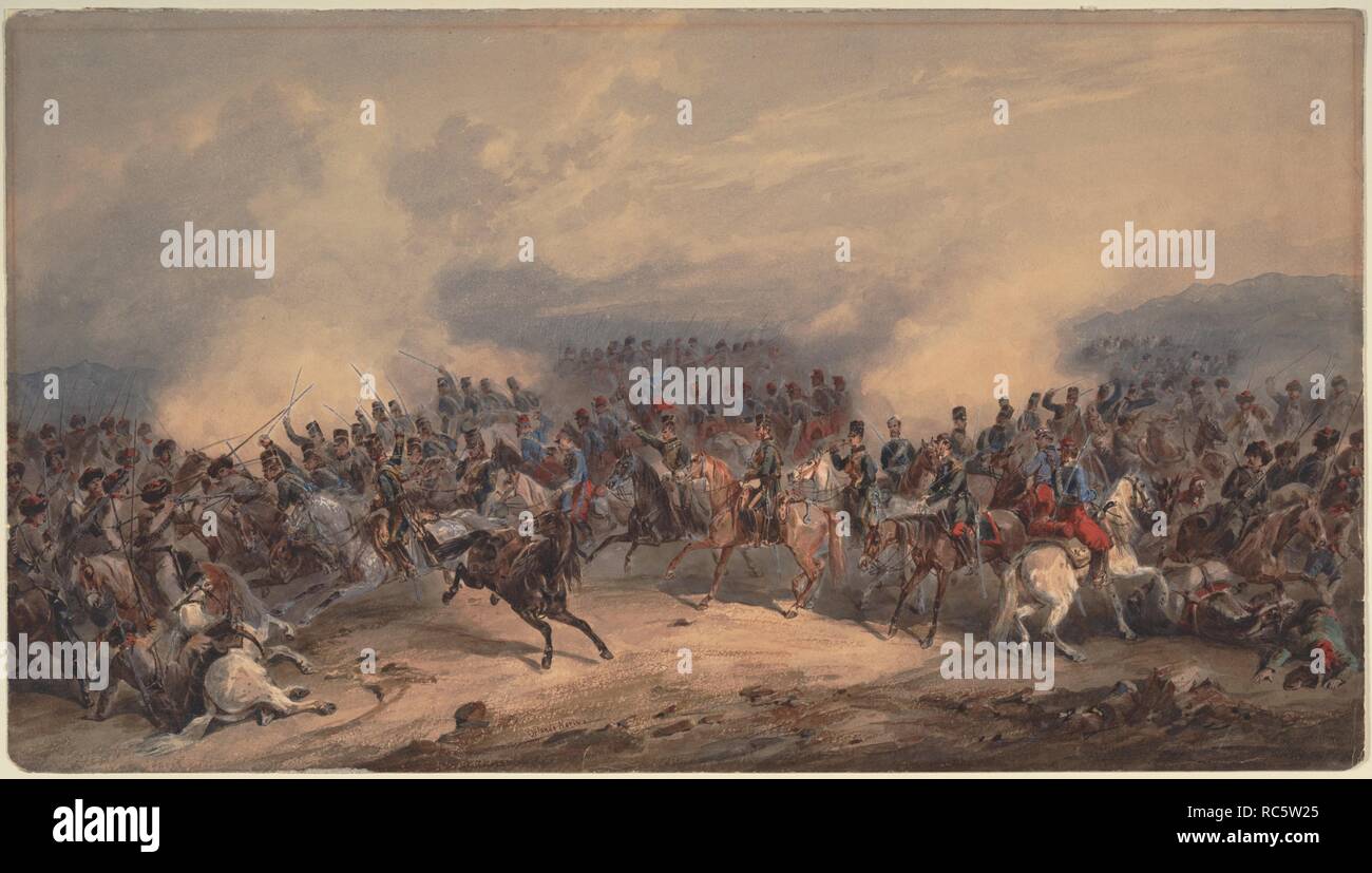 Husaren und Chasseurs in der Schlacht von chernaya Fluss am 16. August 1855. Museum: private Sammlung. Autor: Norie, Orlando. Stockfoto