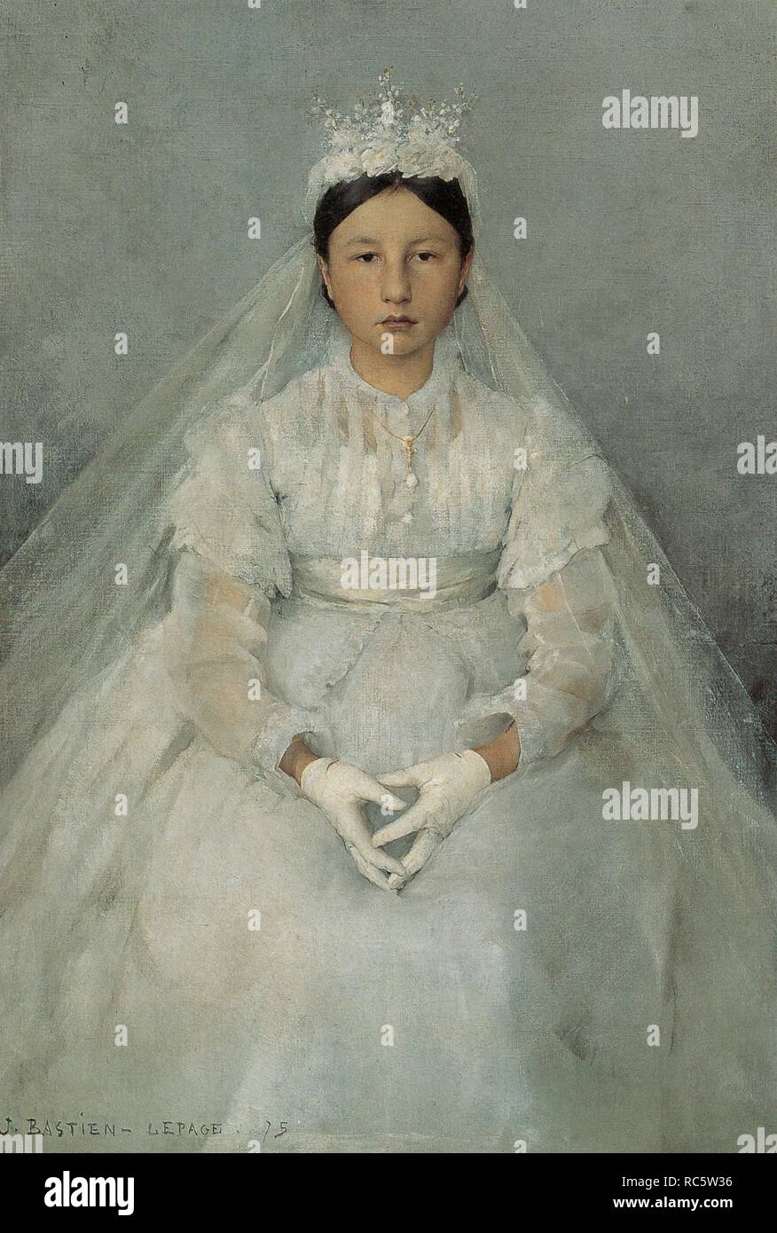 Die COMMUNICANT. Museum: Musée des Beaux-Arts, Tournai. Autor: BASTIEN - LEPAGE, Jules. Stockfoto