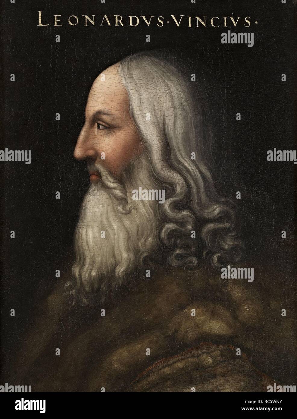 Portrait von Leonardo da Vinci (giovio Serie). Museum: Uffizien, Florenz. Thema: Dell'Altissimo, Pier Francesco Mola. Stockfoto