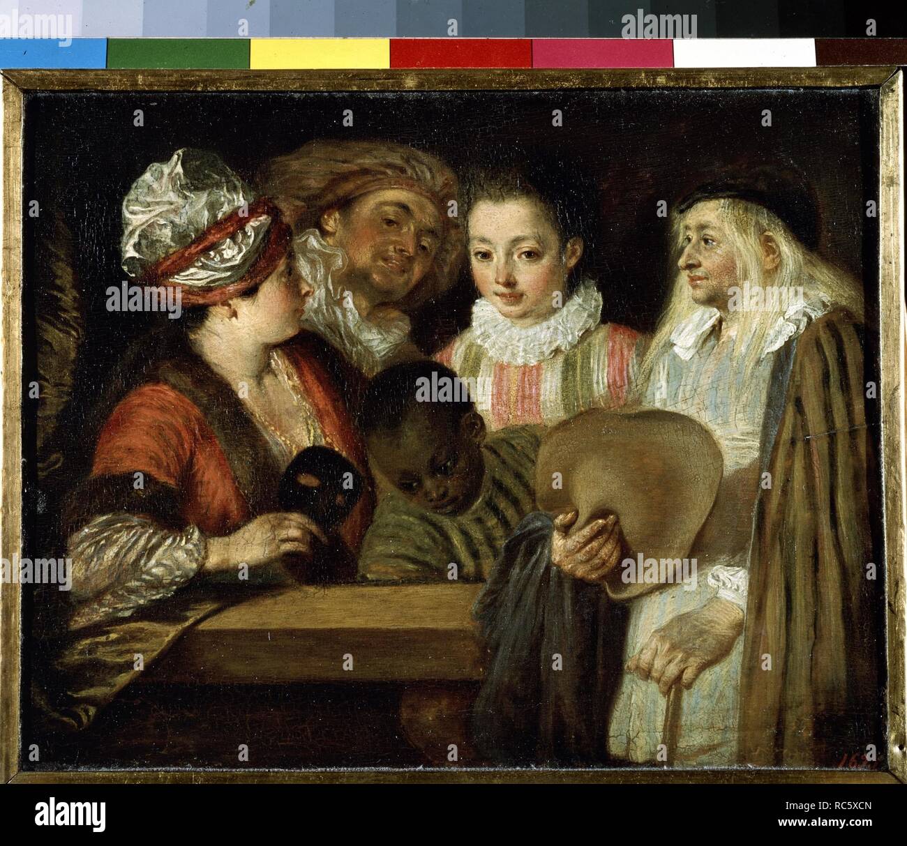 Akteure der Comédie Française. Museum: Staatliche Eremitage, St. Petersburg. Autor: Watteau, Jean Antoine. Stockfoto