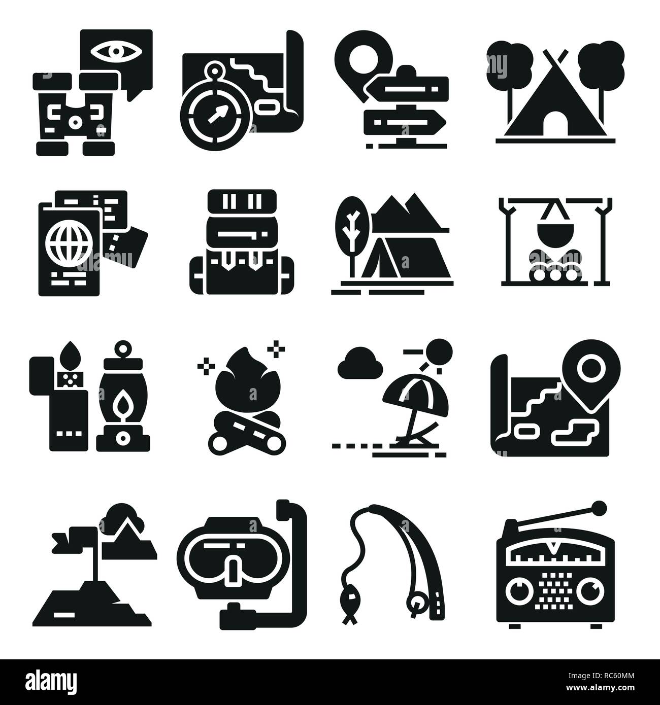 Reihe von Icons und Symbole für Camping und Wandern. Vector Illustration - Abenteuer Stock Vektor