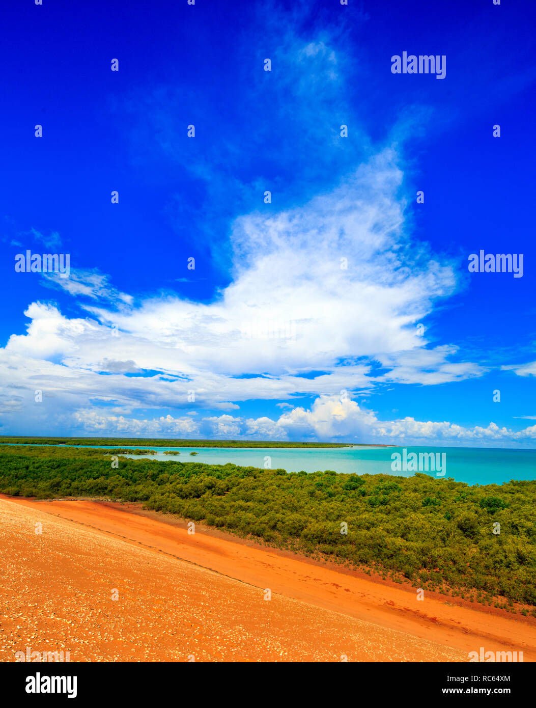 Gewitterwolken, die in den Mangroven der Roebuck Bay. Broome, Western Australia Stockfoto