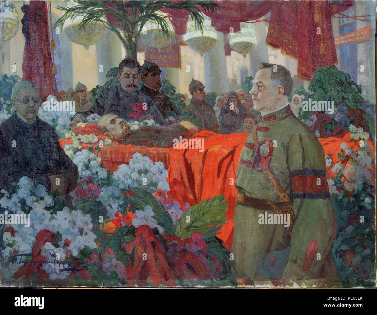 Lenins Trauerfeier. Museum: Regionale K. Savitsky Art Gallery, Pensa. Autor: Goryshkin-Sorokopudov, Ivan Silych. Stockfoto