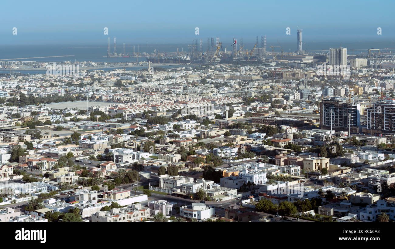 Erhöhte Blick über die Altstadt von satwa in Dubai, Vereinigte Arabische Emirate Stockfoto