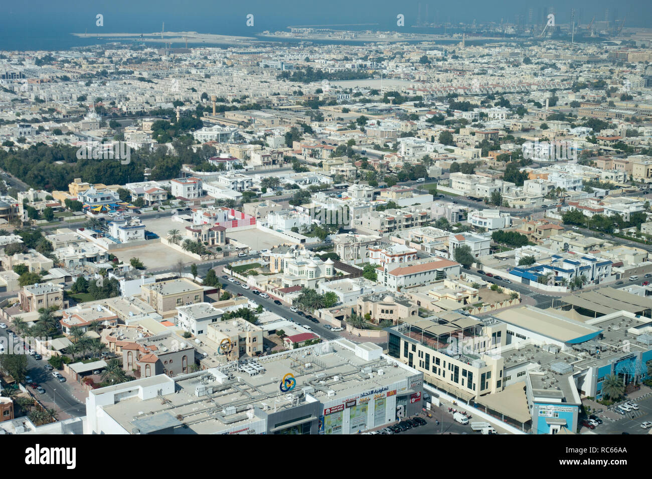 Erhöhte Blick über die Altstadt von satwa in Dubai, Vereinigte Arabische Emirate Stockfoto