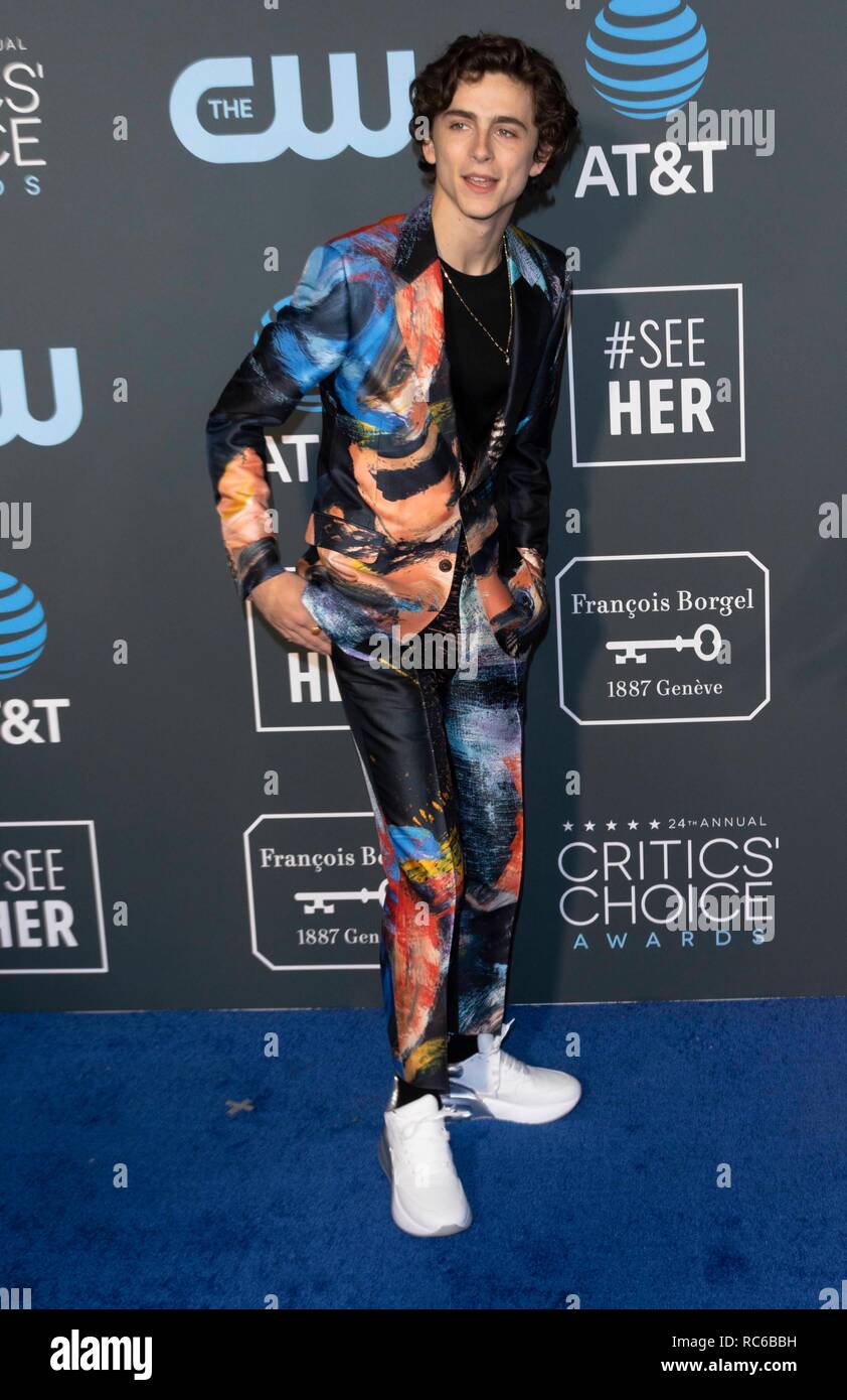 Timothee Chalamet besucht die 24. jährliche Critics' Choice Awards auf der Barker Hangar in Santa Monica, Los Angeles, Kalifornien, USA, am 13. Januar 2019. | Verwendung weltweit Stockfoto