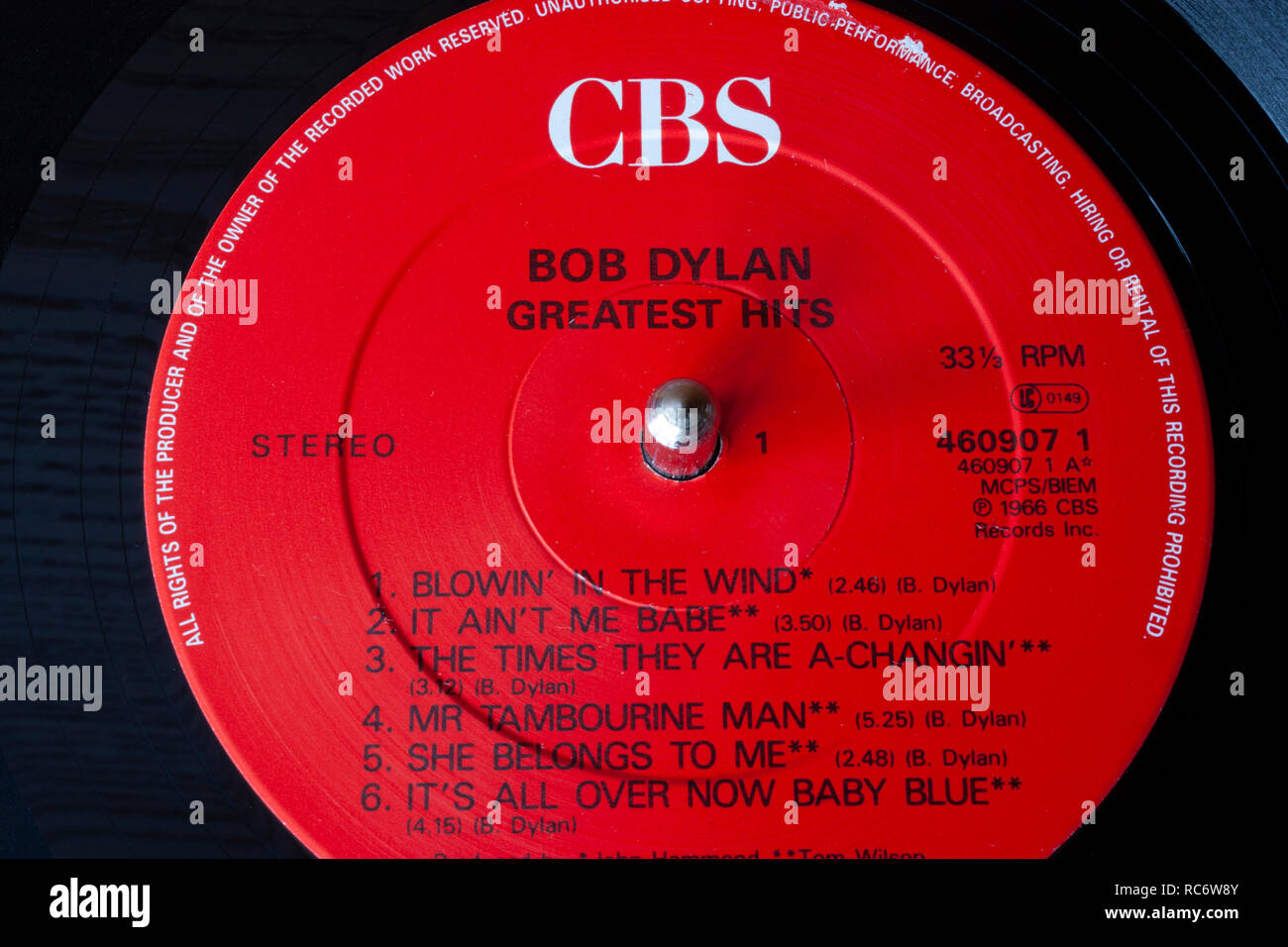 Bob Dylan Greatest Hits Schallplatte&label Stockfoto