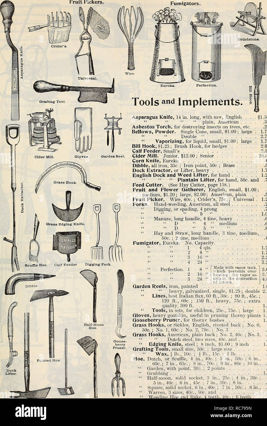 Dreer's Garten Kalender: 1897. Samen Kataloge; Baumschulen Kataloge;  Gartengeräte und Zubehör Kataloge; Blumen Samen Kataloge; Gemüse; Früchte  Samen Samen Kataloge Kataloge. Werkzeuge und Verbrauchsmaterialien. J 57.  Double-Pointed Hoe. Hacke und Rechen.