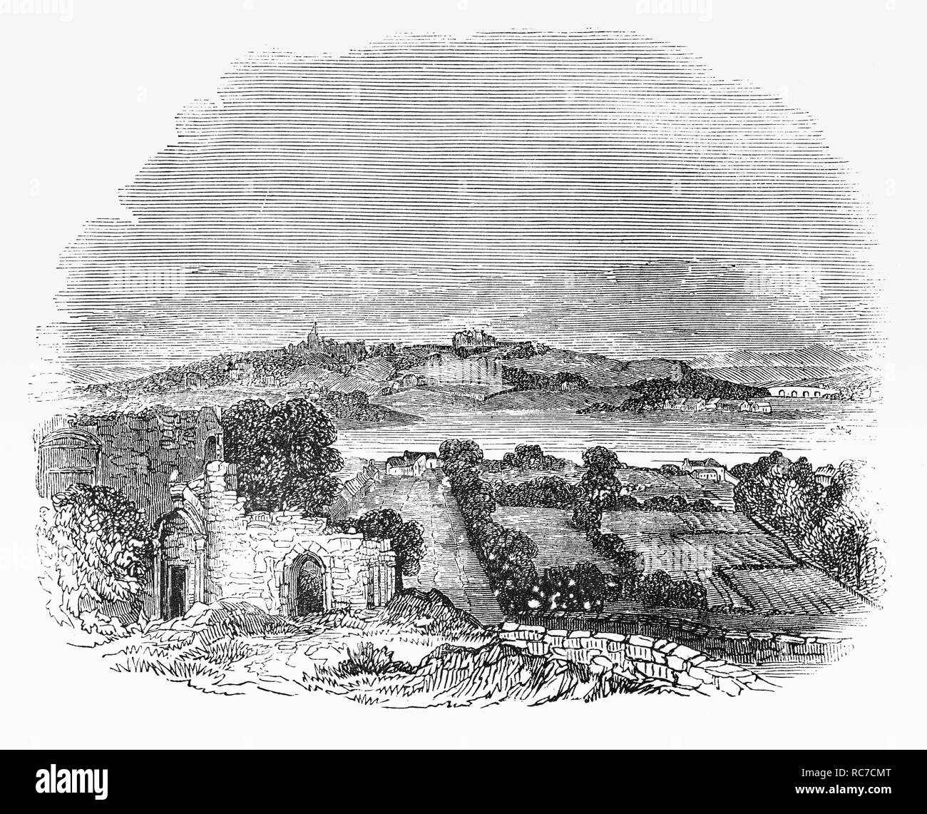 Cambuskenneth Abbey ist ein ruiniert Augustiner-chorherrenstift auf einer Fläche von Land, das von einer Windung des Flusses Forth in der Nähe von Stirling in Schottland eingeschlossen. Es wurde im Auftrag von David ich um das Jahr 1140 gegründet. Die Abtei verfiel während der schottischen Reformation. Von 1559 gab es nur wenige Mönche dort bleiben, und die Abtei wurde geschlossen und die meisten Gebäude geplündert und niedergebrannt. Die Abtei wurde unter die Jurisdiktion der Militärgouverneur von Stirling Castle, der viel von der Mauerwerk entfernt und bei Bauvorhaben in der Burg. Stockfoto