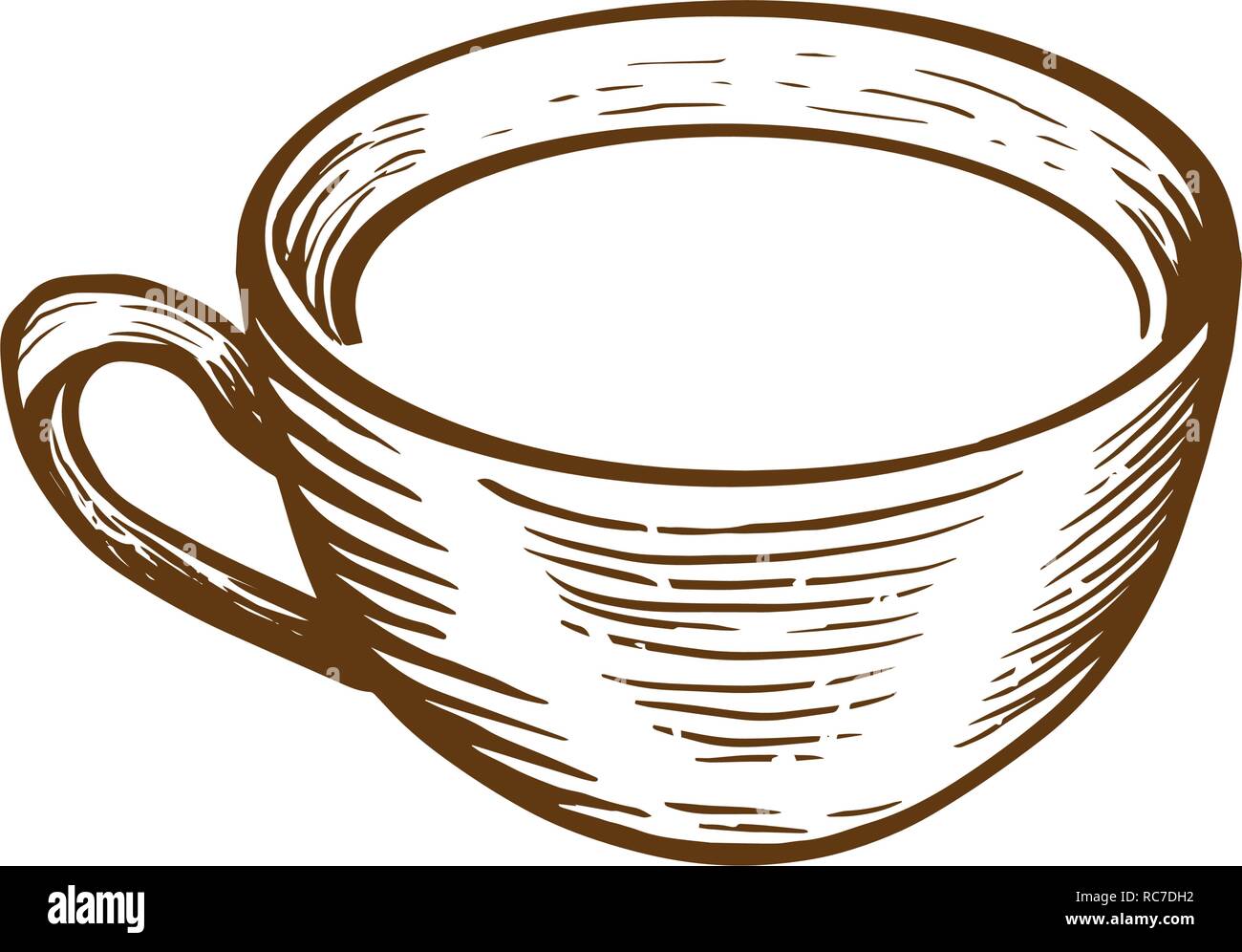Handskizze Tasse Tee oder Kaffee mit Herz gezeichnet. Graviert stil Vector Illustration. Stock Vektor