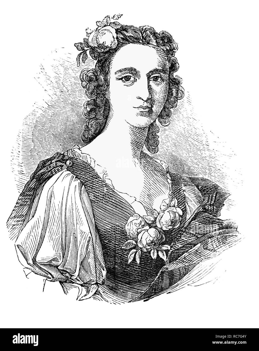 Ein Porträt von Flora MacDonald, der half, Charles Edward Stuart (1720-1788) alias "Die Jungen Pretender", "Der Junge Ritter' und in der populären Speicher als 'Bonnie Prince Charlie', Flucht auf die Insel Skye von ihm nehmen, getarnt als Ihr irisches Mädchen, "Betty Burke", in einem kleinen Boot. Der Flug der Sachen hat der Legende geworden und wird in der beliebten Volkslied erinnert "Die Skye Boat Song'. Stockfoto