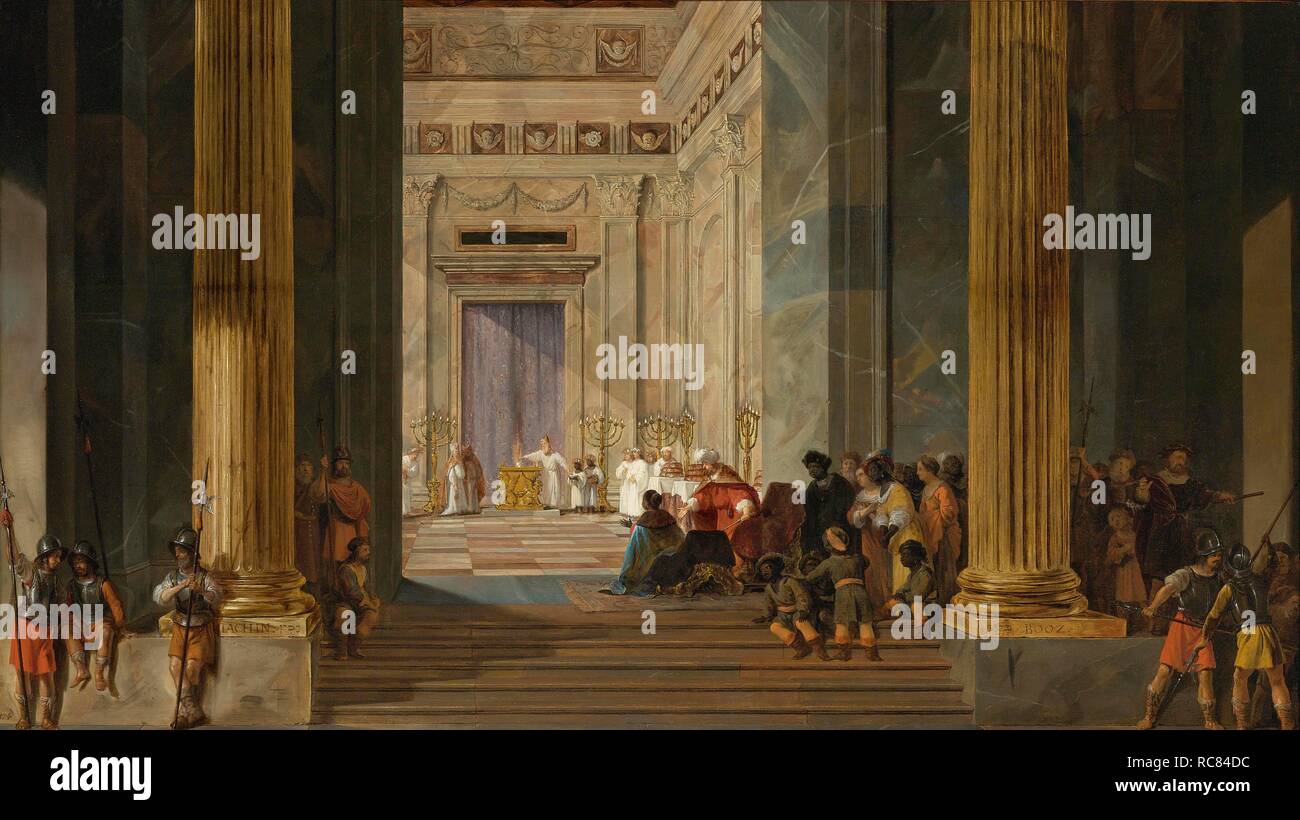 Die Königin von Saba vor dem Tempel von König Salomo in Jerusalem. Museum: private Sammlung. Autor: BRAY, SALOMON DE. Stockfoto
