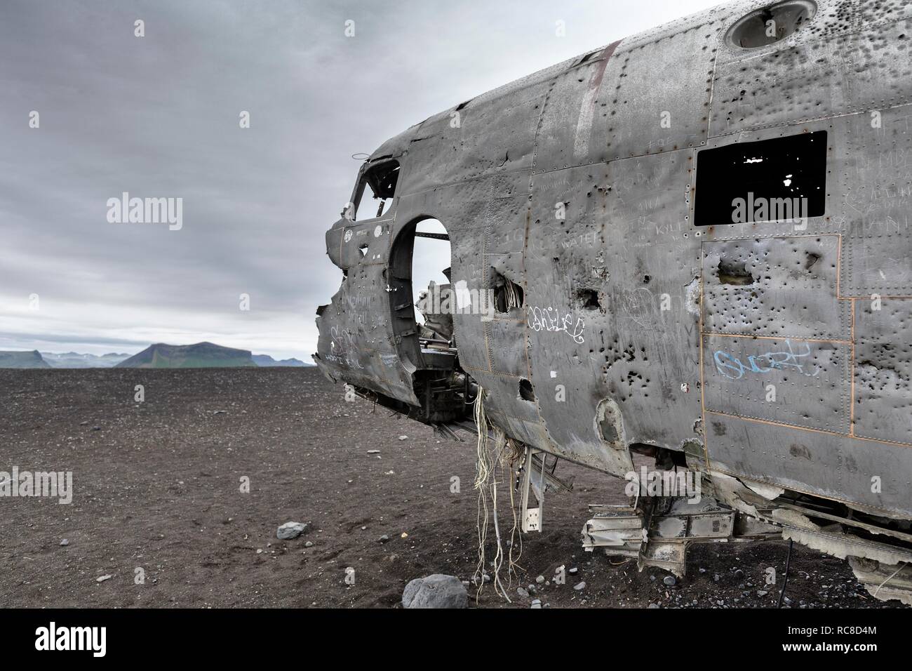 Douglas DC-3 zerstört US Navy Flugzeuge, Sólheimasandur, Solheimasandur, in der Nähe der Ringstraße, Rangárvallahreppur, Sudurland, South Island Stockfoto