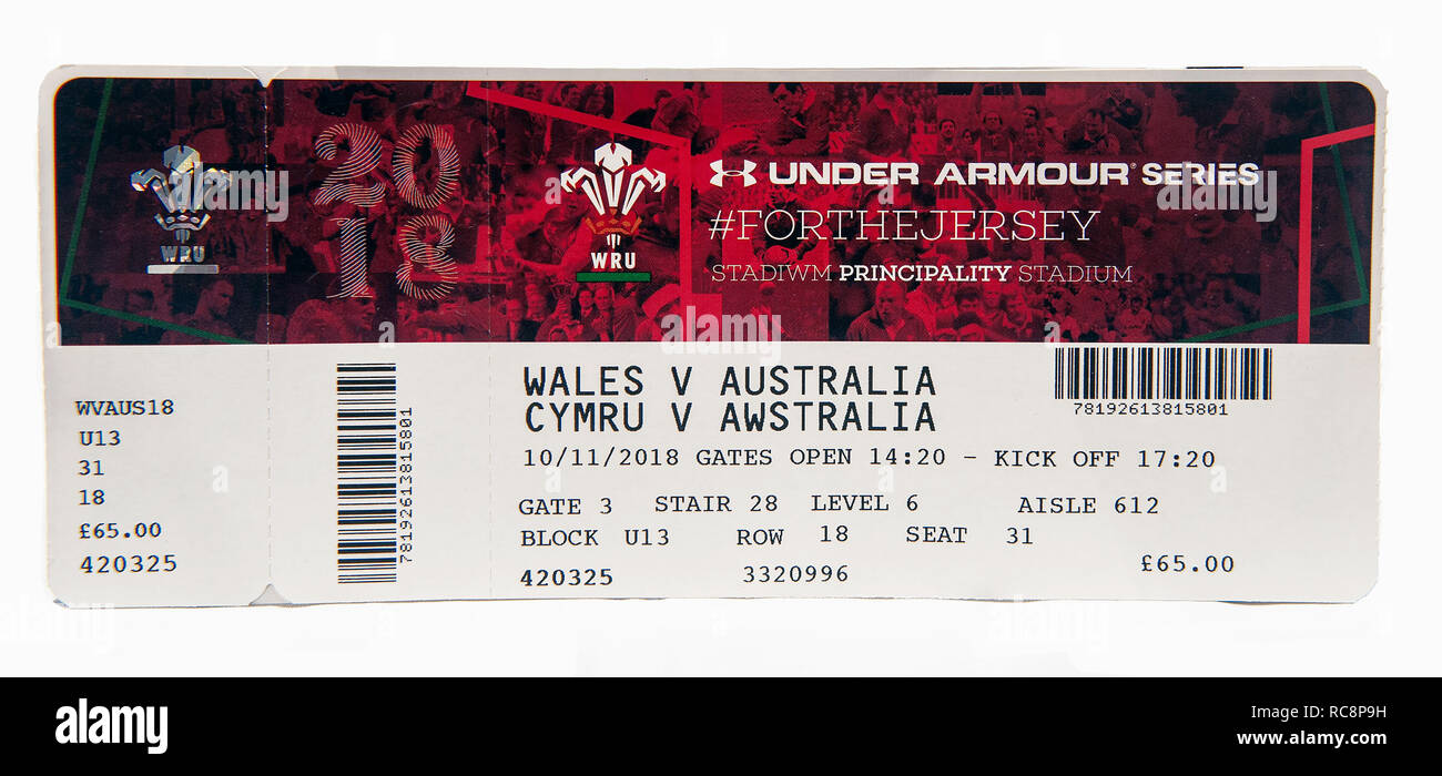 Ticket für Wales v Australien im Fürstentum Stadium in Cardiff Stockfoto