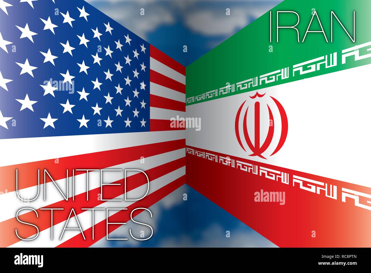 USA gegen Iran Fahnen, Vektor, Abbildung Stock Vektor