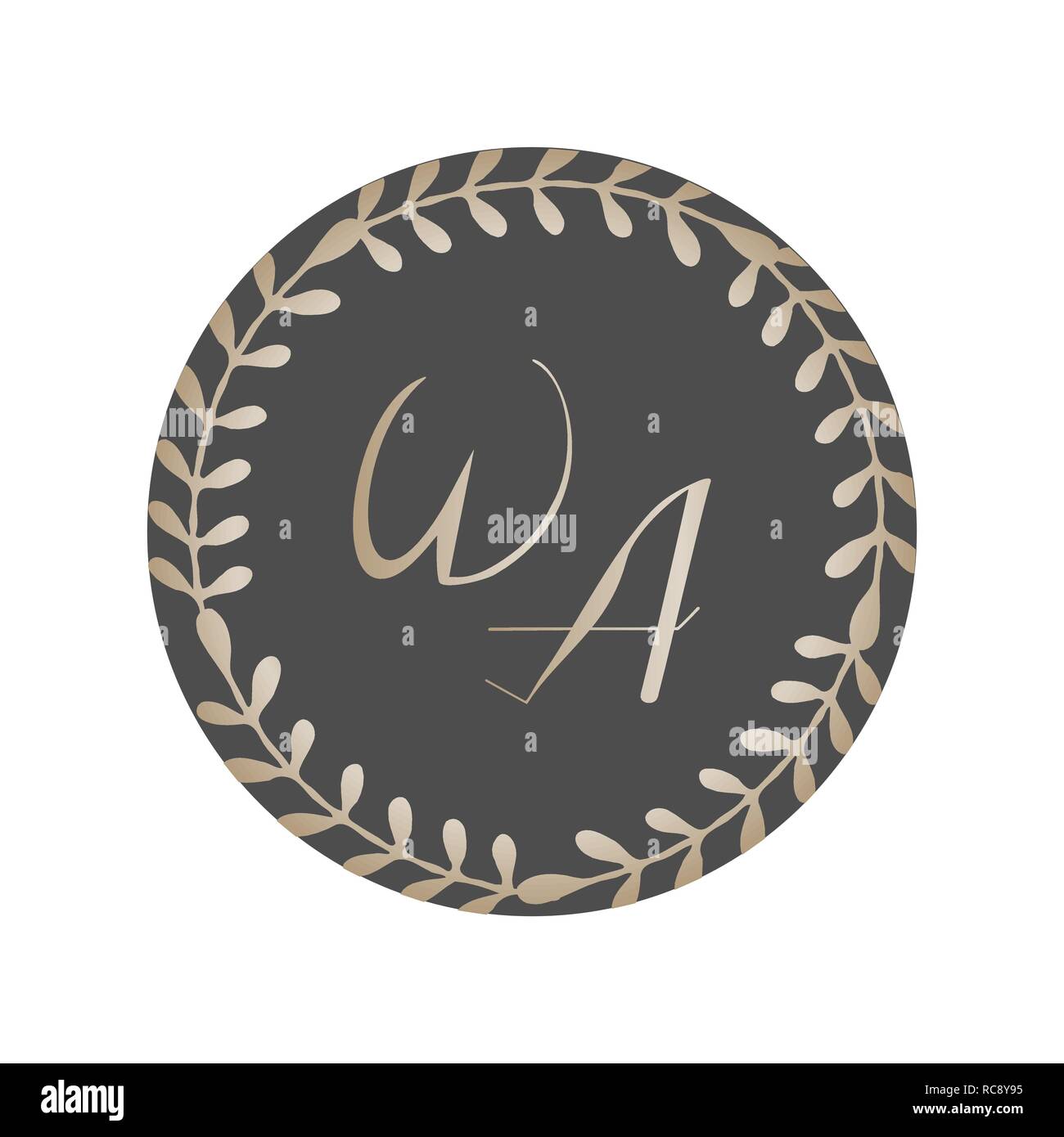 Moderne und elegante Monogramm Kranz Logo Design für Floristen, Kosmetik, Hochzeiten und Wohnkultur. Die Natur inspirierte Vector Illustration in Gold auf dunklen g Stock Vektor