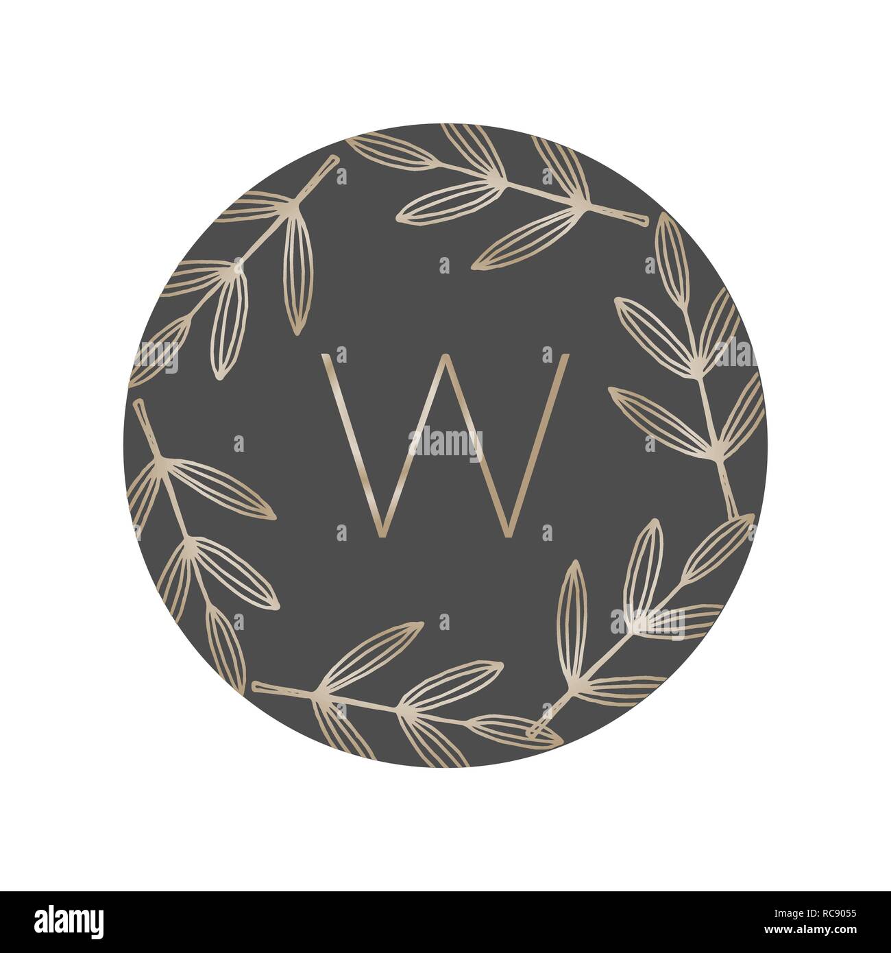 Moderne und elegante Monogramm Kranz Logo Design für Floristen, Kosmetik, Hochzeiten und Wohnkultur. Die Natur inspirierte Vector Illustration in Gold auf dunklen g Stock Vektor