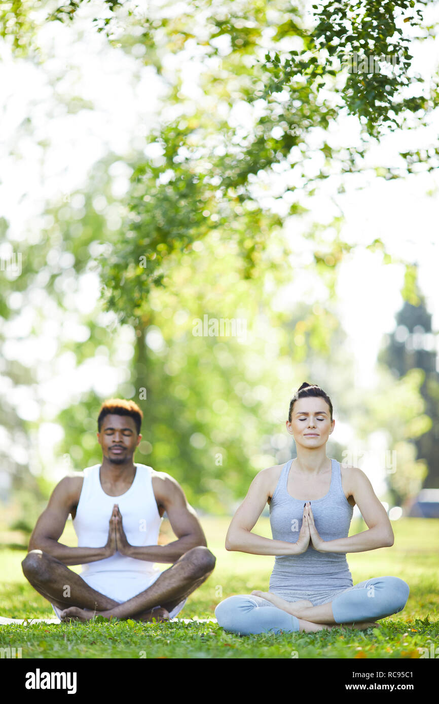 Friedliche paar Meditieren im Sommer Park Stockfoto