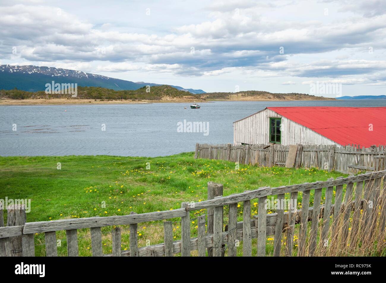 Estancia Haberton und den Beagle Kanal, Feuerland, Patagonien, Argentinien, Südamerika Stockfoto