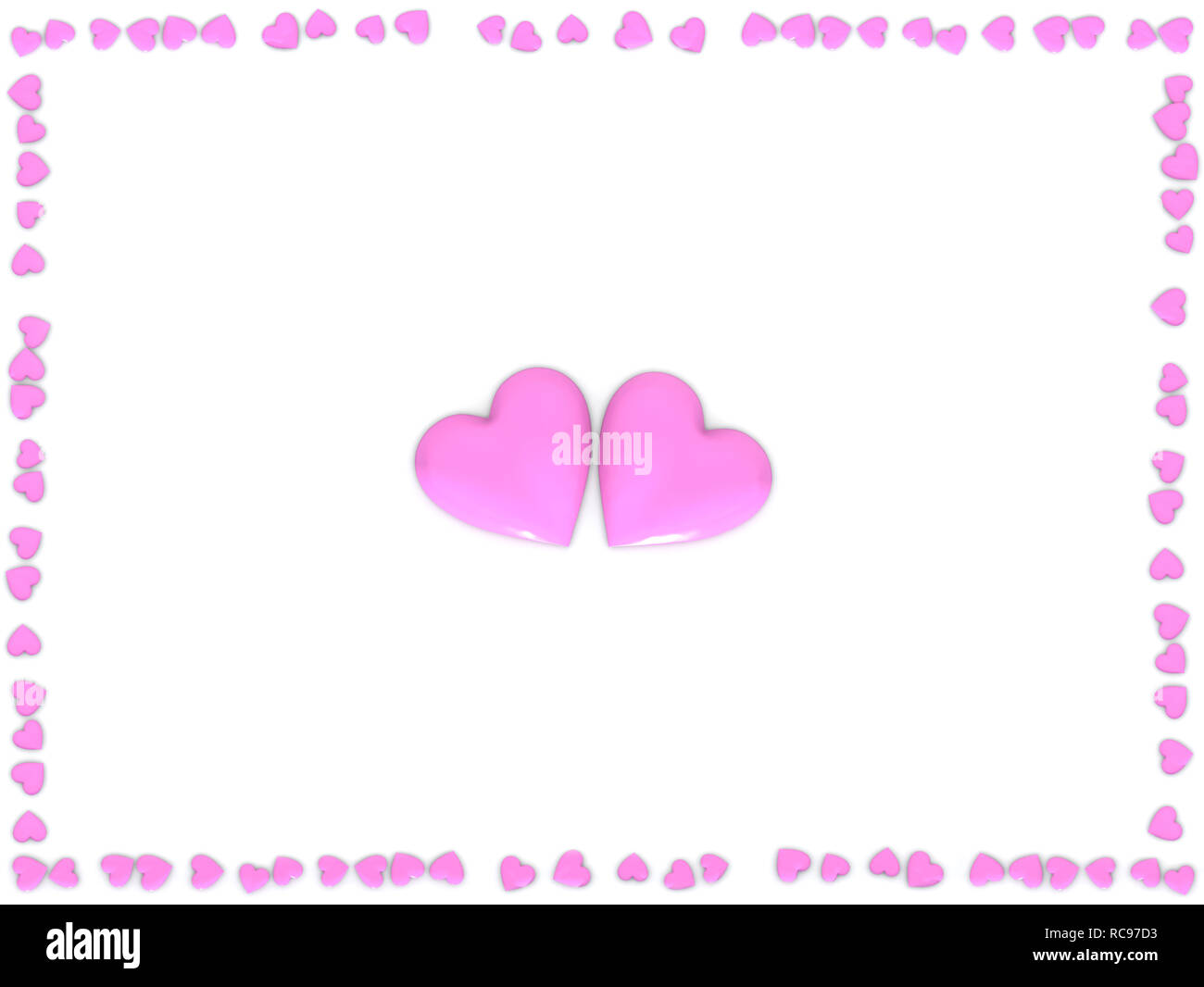 Valentinstag abstrakten 3D-Hintergrund mit zwei großen rosa Herzen und den Rahmen aus dem kleinen Herzen Stockfoto