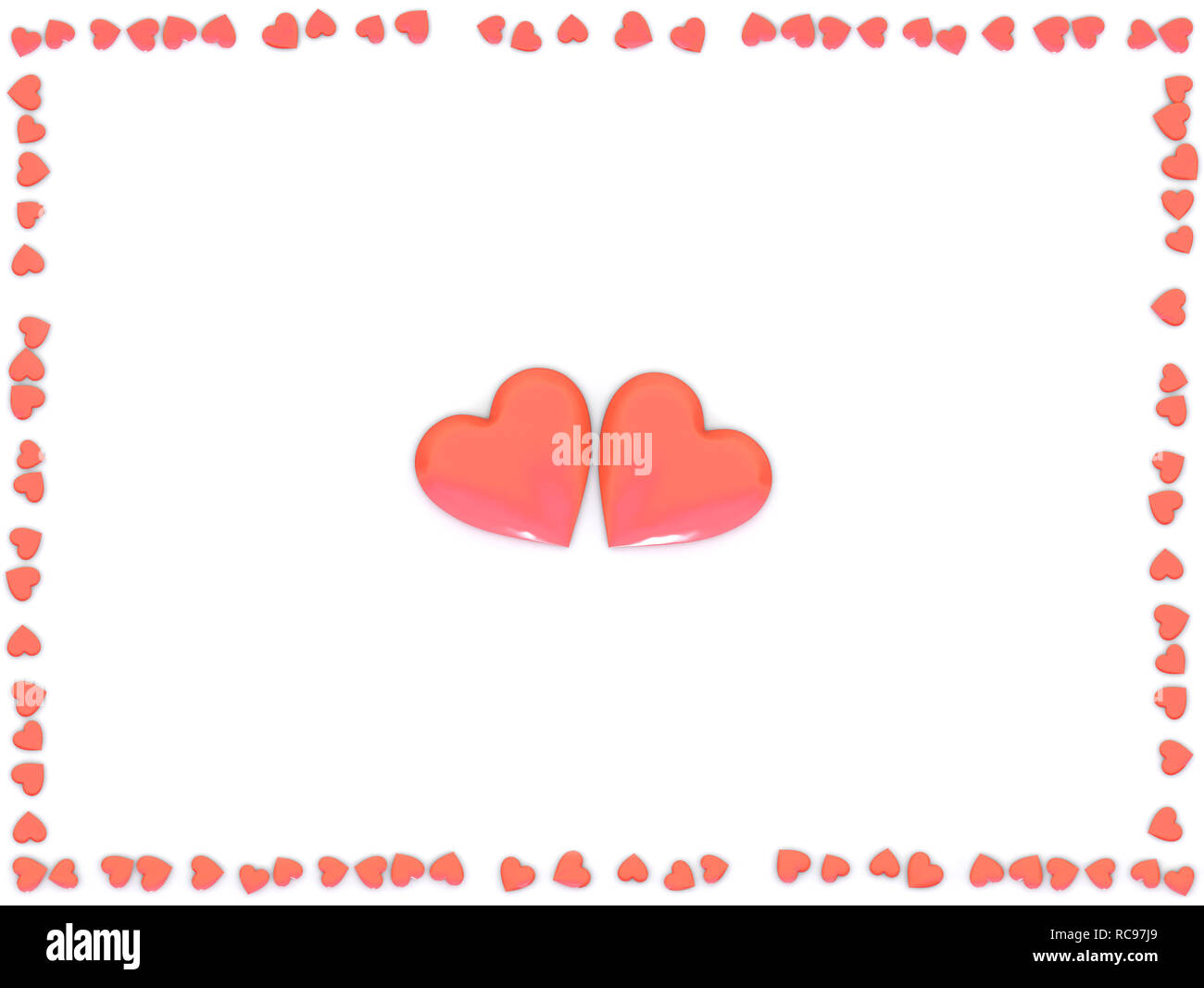 Valentinstag abstrakten 3D-Hintergrund mit zwei großen roten Herzen und den Rahmen aus dem kleinen Herzen Stockfoto