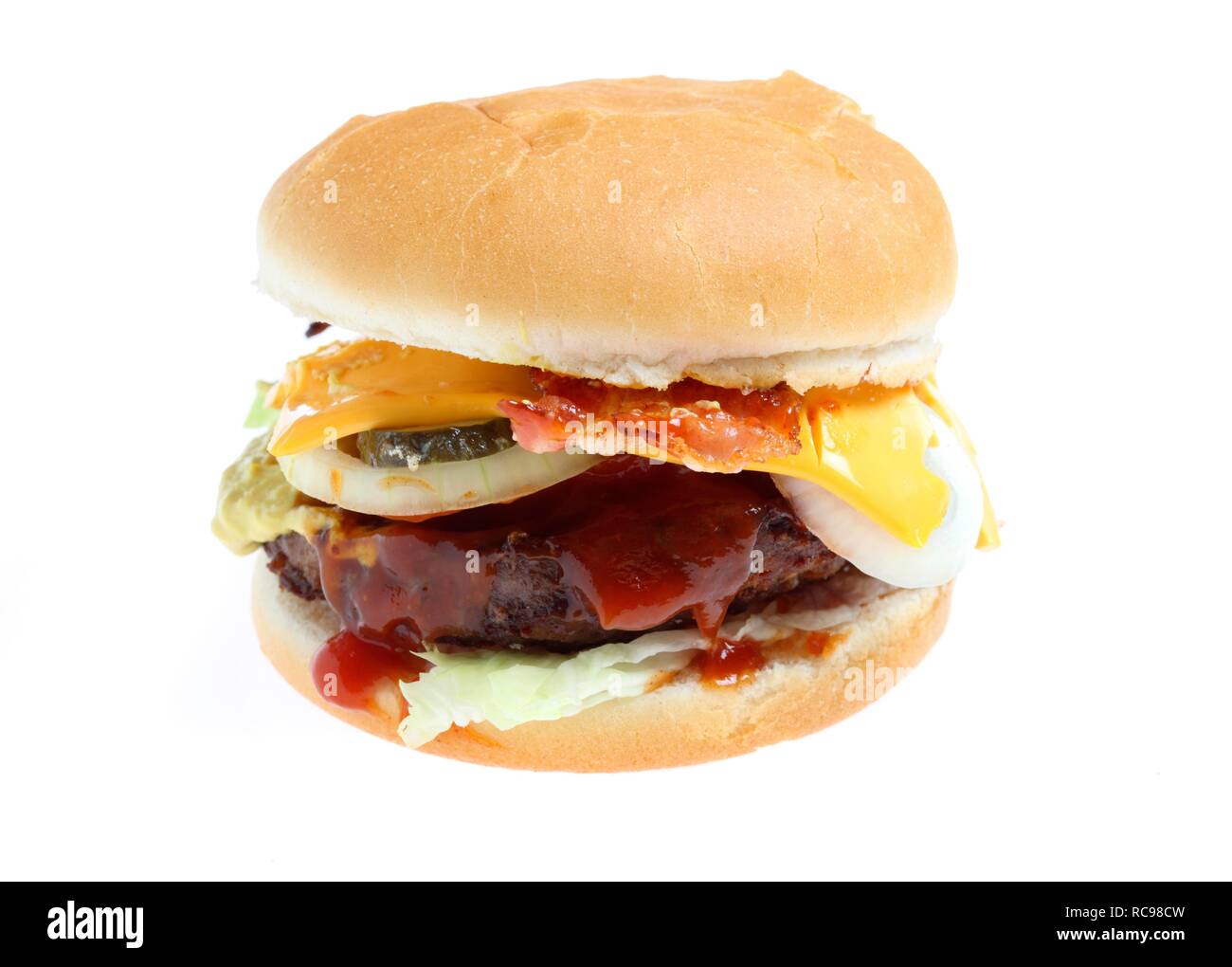 Fastfood, Hamburger mit Käse und Speck Stockfoto