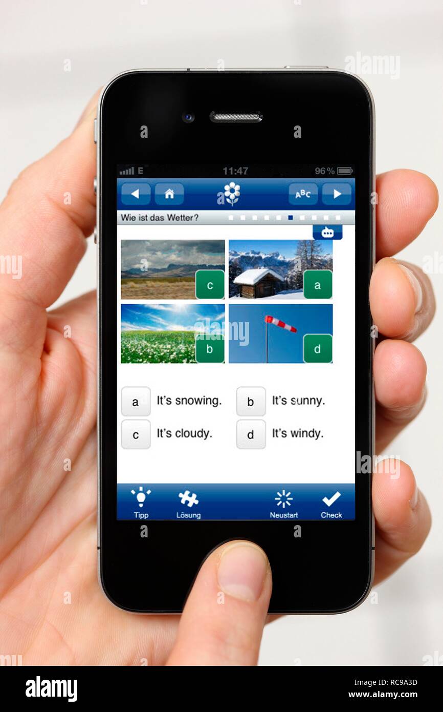 Iphone, Smartphone, App auf dem Bildschirm, Sprachkurse, Englisch lernen Stockfoto