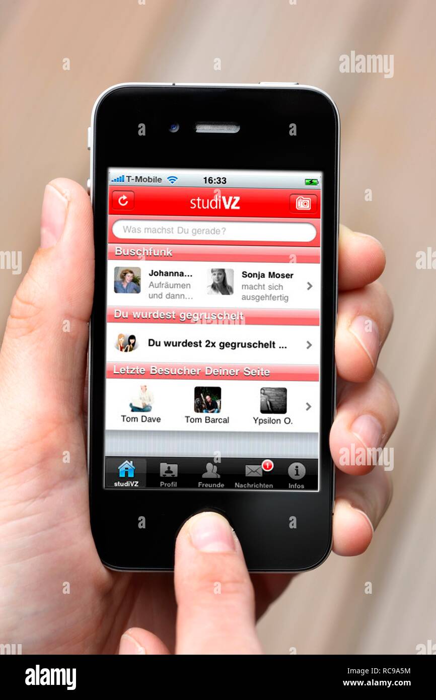 Iphone, Smartphone, App auf dem Bildschirm, Social Network, StudiVZ Stockfoto