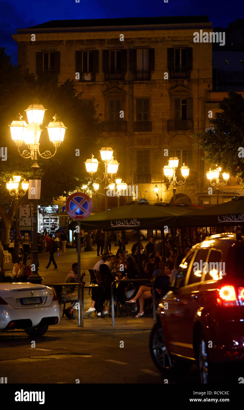 Piazza Yenne nachts Cagliari Sardinien Italien Stockfoto