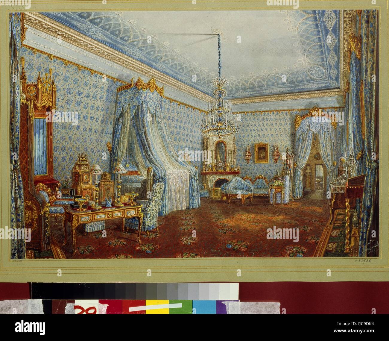 Das Schlafzimmer in der Yusupov Palast in St. Petersburg. Museum: Staatliches russisches Museum, St. Petersburg. Autor: Sadovnikov, Vasily Semyonovich. Stockfoto