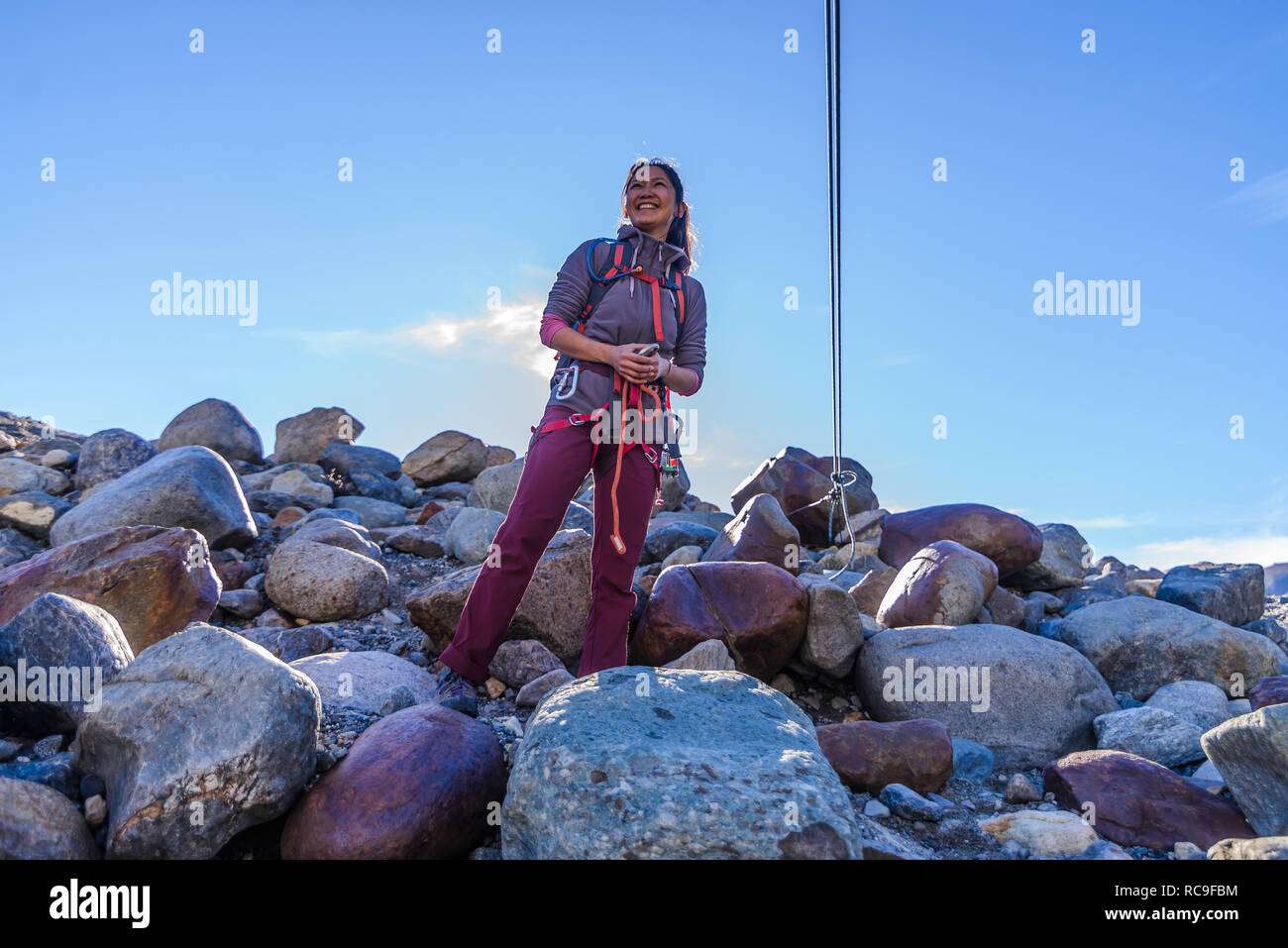 Klettern in El Chaltén, Süden Patagonien, Argentinien Stockfoto