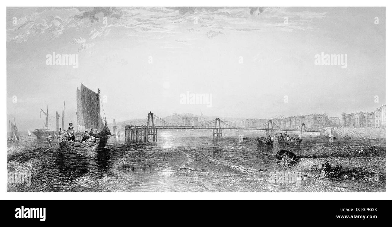 Kette J.M.W Turner Brighton Pier gestochen von R BWallis Stockfoto