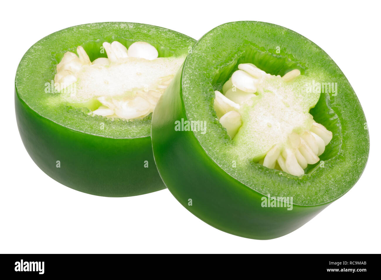 Chile jalapeno Pfeffer (Capsicum annuum Obst), Ringe oder Scheiben Stockfoto
