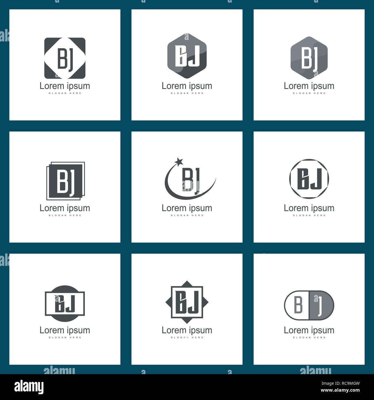 Satz von Buchstaben Logo. Initiale BJ Logo Vorlage Vektor Design Stock Vektor
