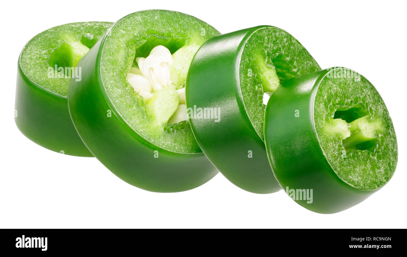 Chile jalapeno Pfeffer (Capsicum annuum Obst), gehackt Pod oder Scheiben Stockfoto