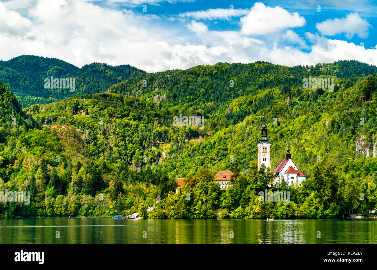 Kirche der Himmelfahrt der Maria auf der Insel Bled in Slowenien Stockfoto