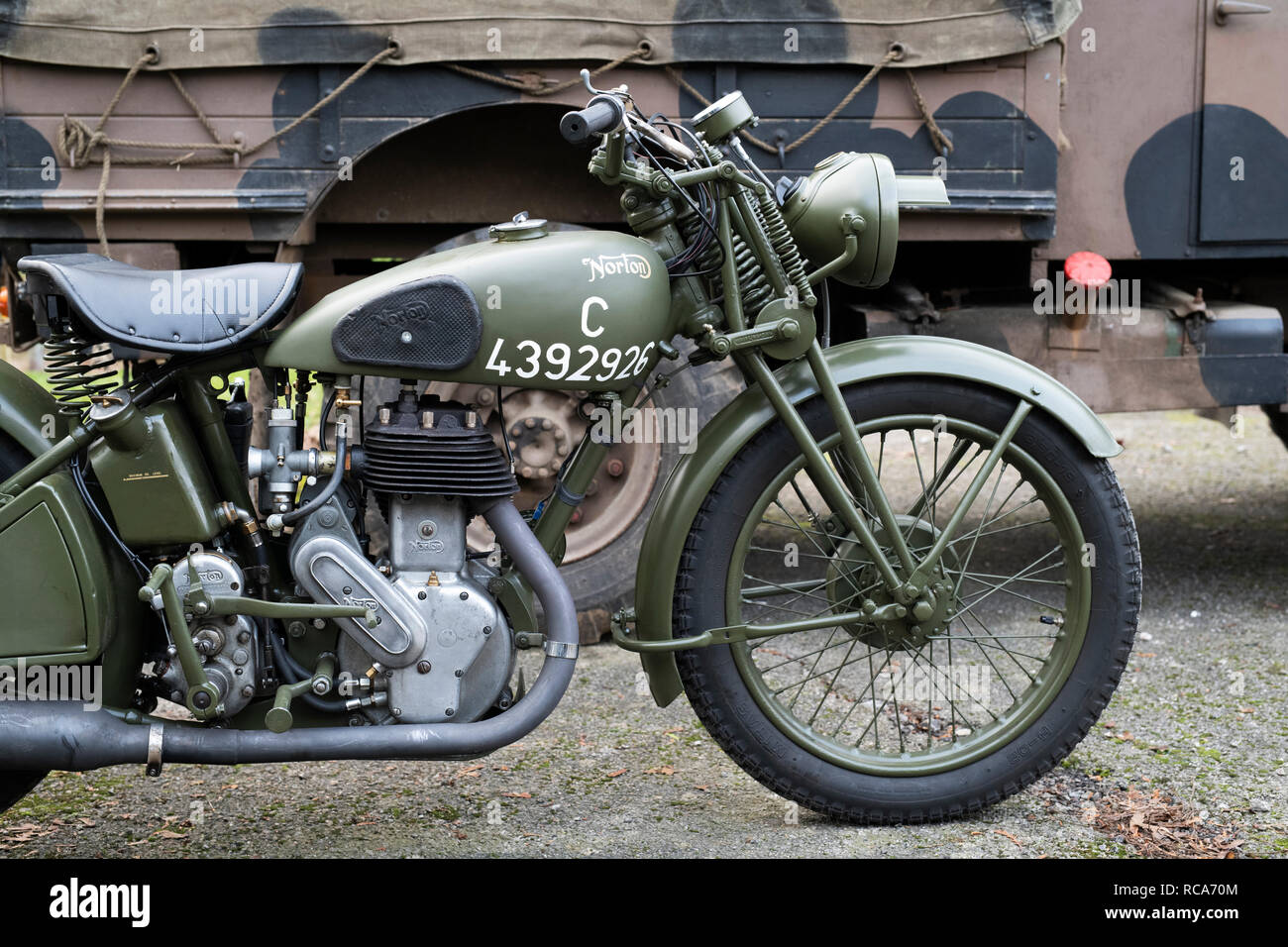 1940 Norton 16 UHR Militär Motorrad an Bicester Heritage Center. Bicester, Oxfordshire, England Stockfoto