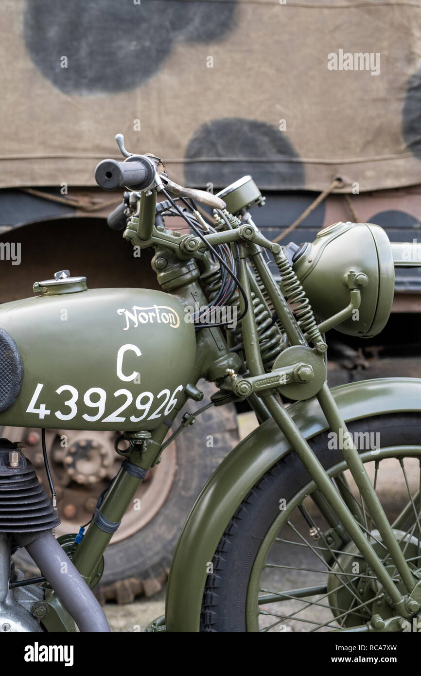 1940 Norton 16 UHR Militär Motorrad an Bicester Heritage Center. Bicester, Oxfordshire, England Stockfoto