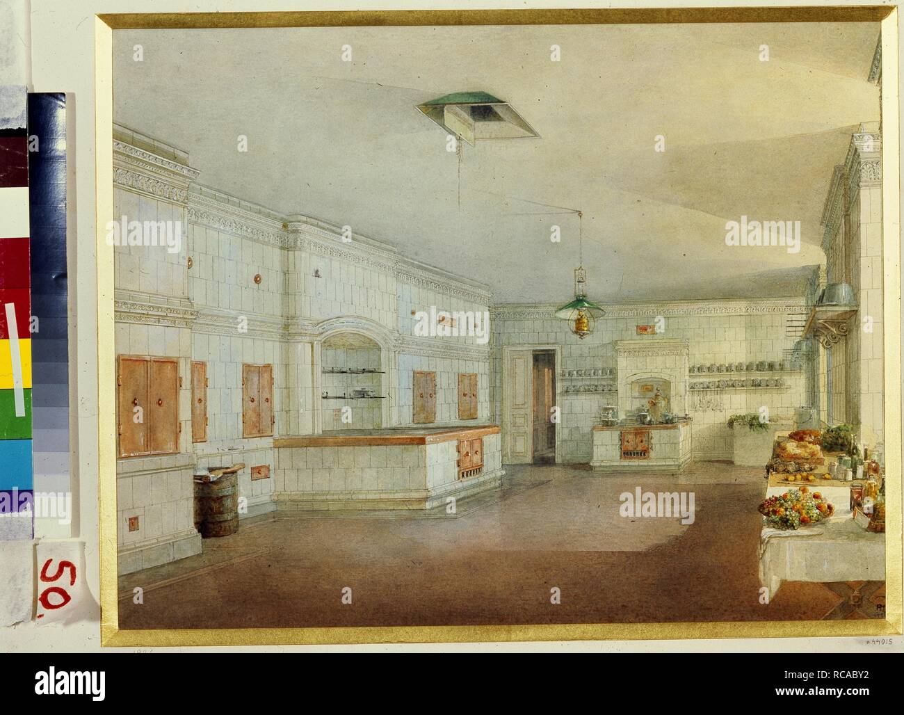 Die Küche in der Yusupov Palast in St. Petersburg. Museum: Staatliches russisches Museum, St. Petersburg. Autor: Sadovnikov, Vasily Semyonovich. Stockfoto