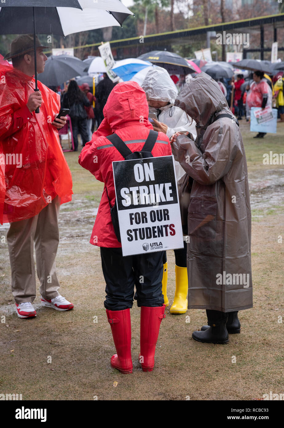 Los Angeles, USA. 14. Jan 2019. Streik der Lehrer Kundgebung in der Innenstadt von Los Angeles, Kalifornien, am 14. Januar 2019. Quelle: Jim Newberry/Alamy leben Nachrichten Stockfoto