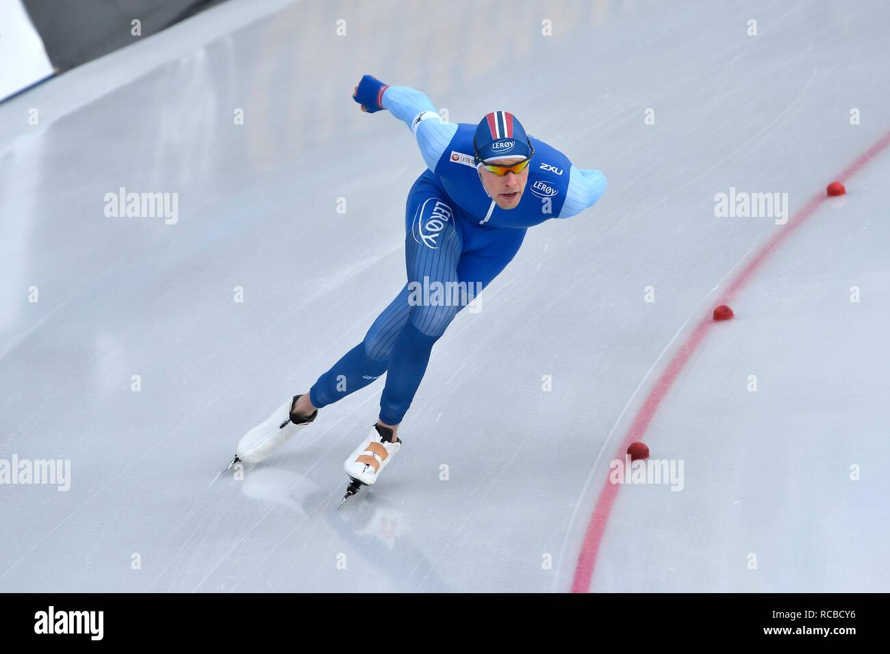 13-01-2019 Eisschnelllauf: ISU EUROPAMEISTERSCHAFTEN 2019 in Klobenstein, Italien. Sindre Henriksen (NOR) 1500 m Credit: SCS/Margarita Bouma/LBA/Alamy leben Nachrichten Stockfoto